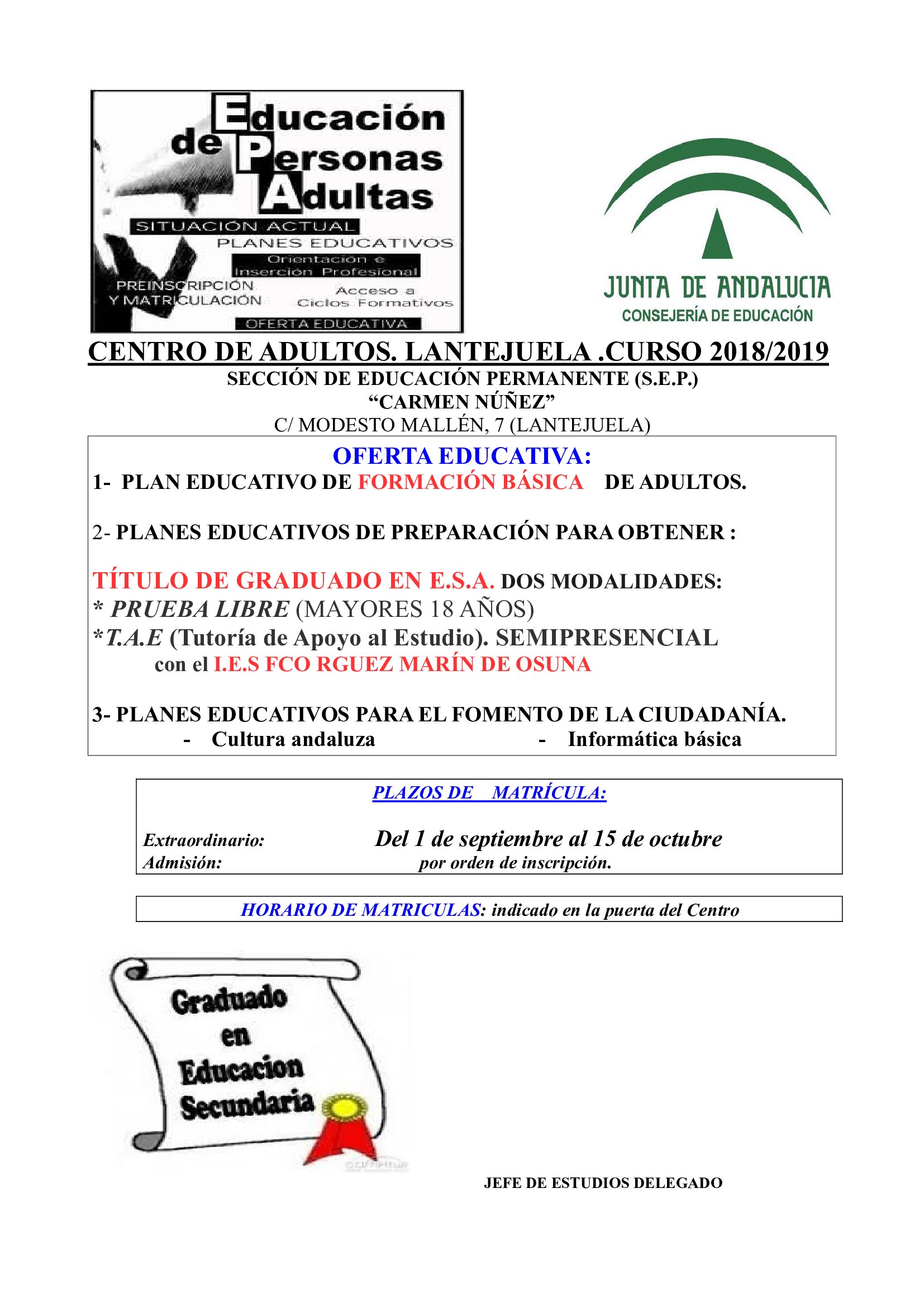 CARTEL MATRICULA EXTRAOR.