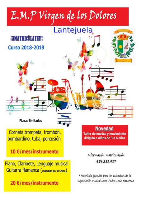 Cartel matrícula escuela música 2018-2019