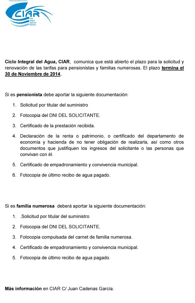 Cata renovacion tarifa pensionista -familia numerosa