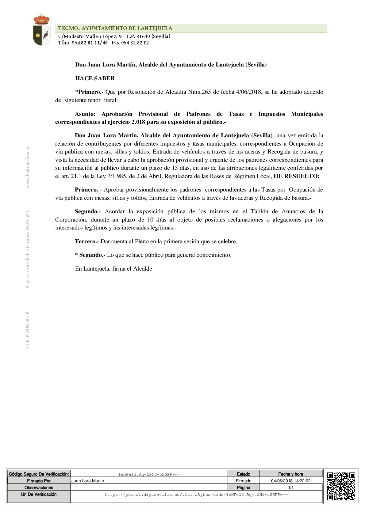 EDICTO TASAS 2018-001