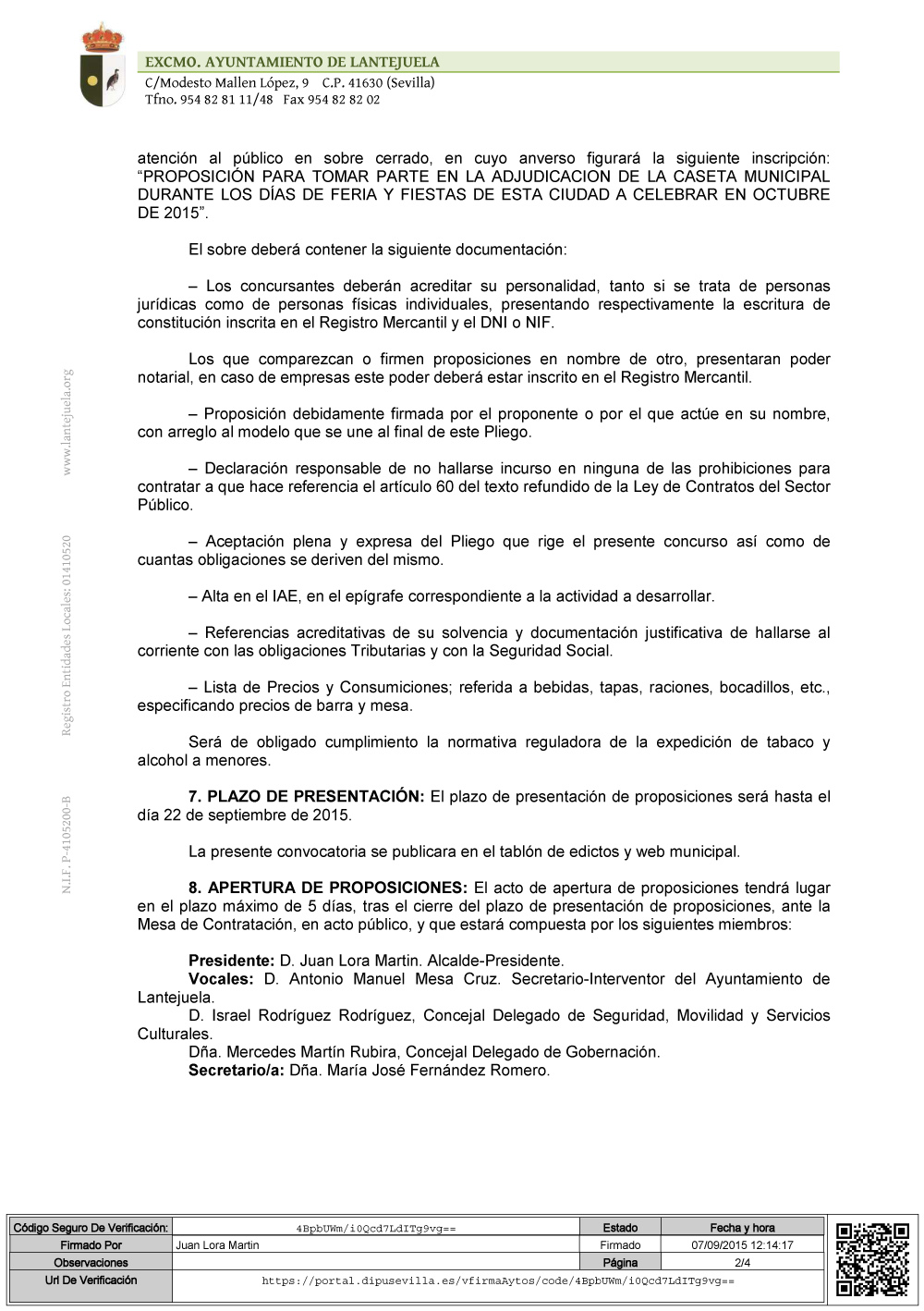 PLIEGO condiciones caseta feria 2015-2