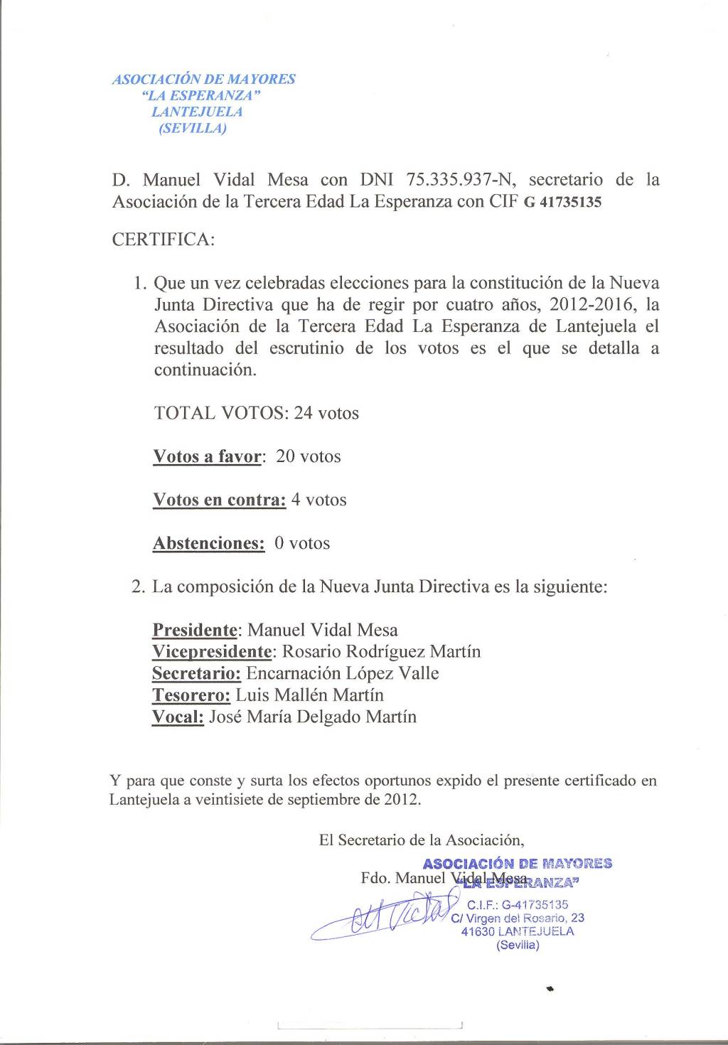 acta elecciones Asociación Tercera Edad.