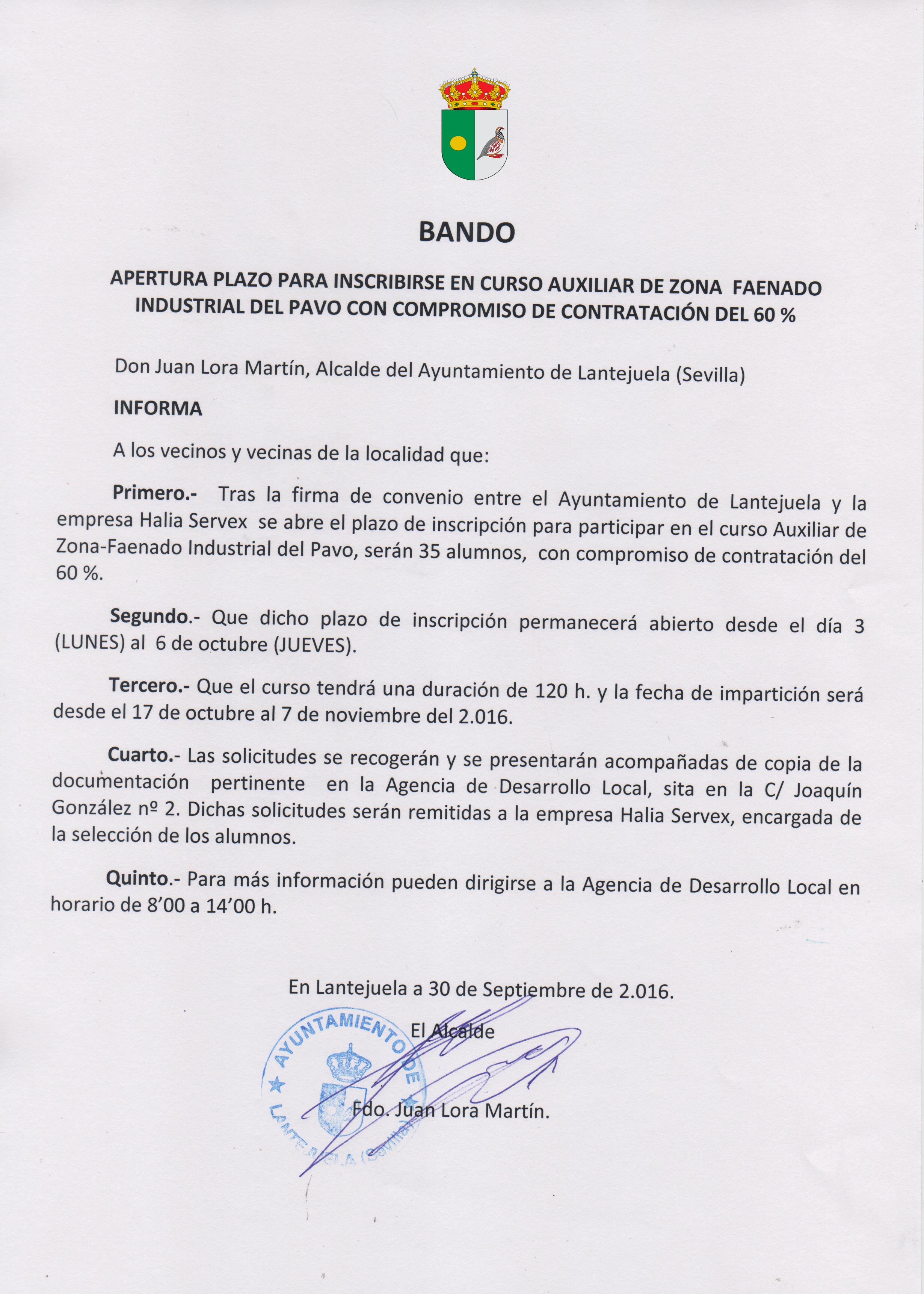 bando CURSO CONTRATACIÓN PAVOS