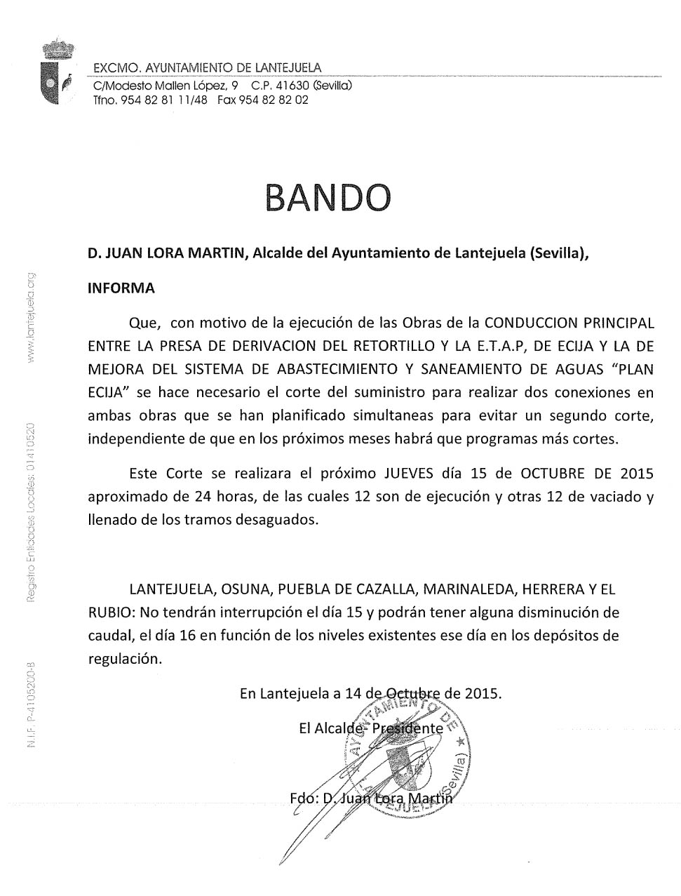 bandocorte de suministro