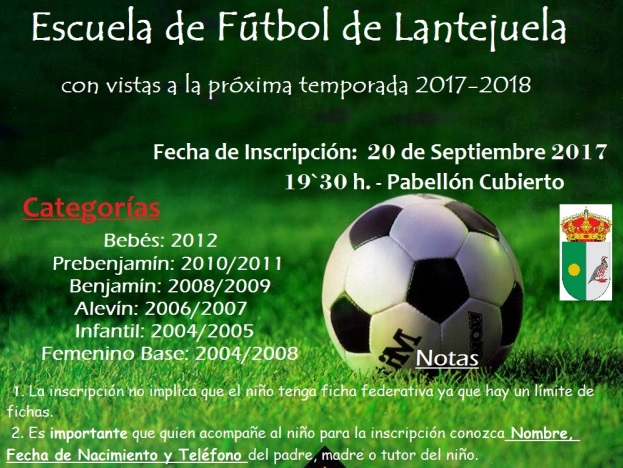 inscripción escuela futbol de lantejuela